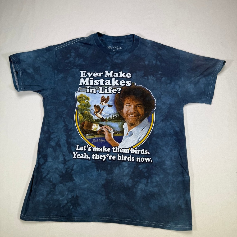 Bob Ross T-Shirt The Mountain Tie Dye Ever Make Mistakes Birds‎ Now Medium